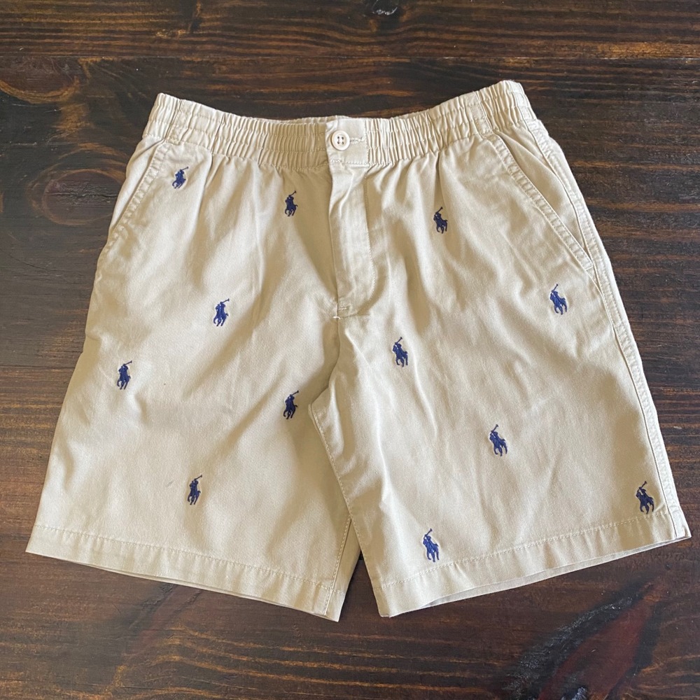 Polo Ralph Lauren Kids Tan Khaki All Over Pony Logo Chino Shorts Size 12